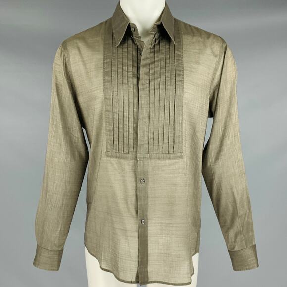 CoSTUME NATIONAL Size M Taupe Cotton Blend Tuxedo Long Sleeve Shirt - Picture 1 of 8